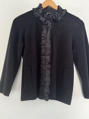 Ralph Lauren Black Ruffle-Front Blazer Jacket